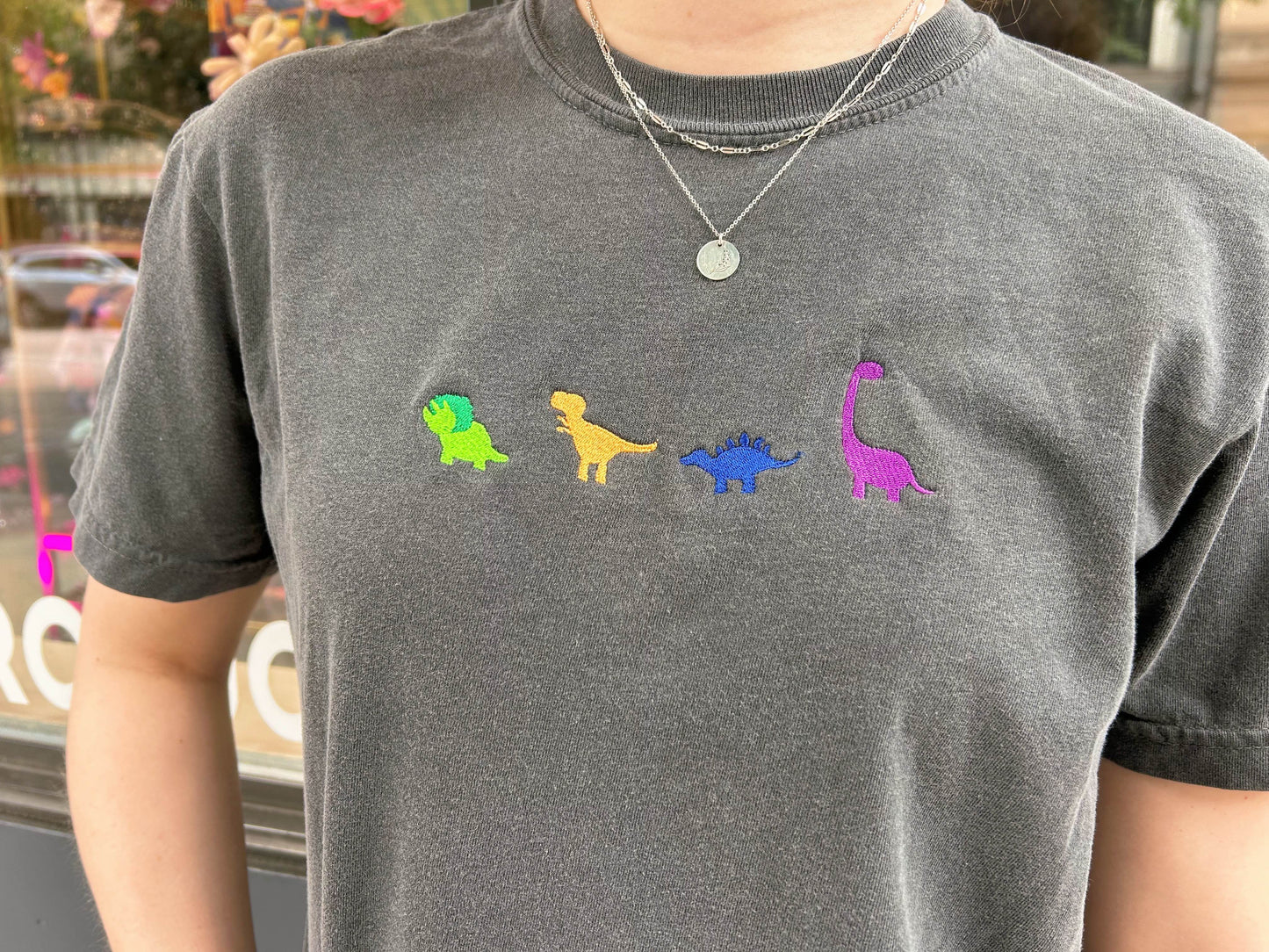 Embroidered Dinosaurs in a Row Tee