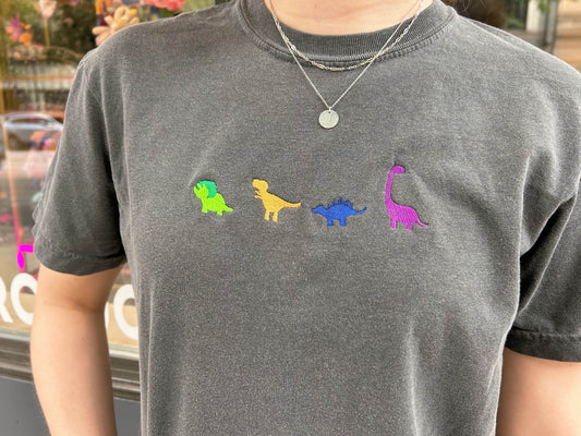 Embroidered Dinosaurs in a Row Tee