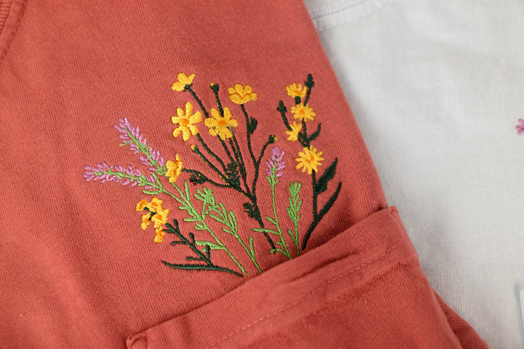 Embroidered Flower Bouquet Pocket Tee