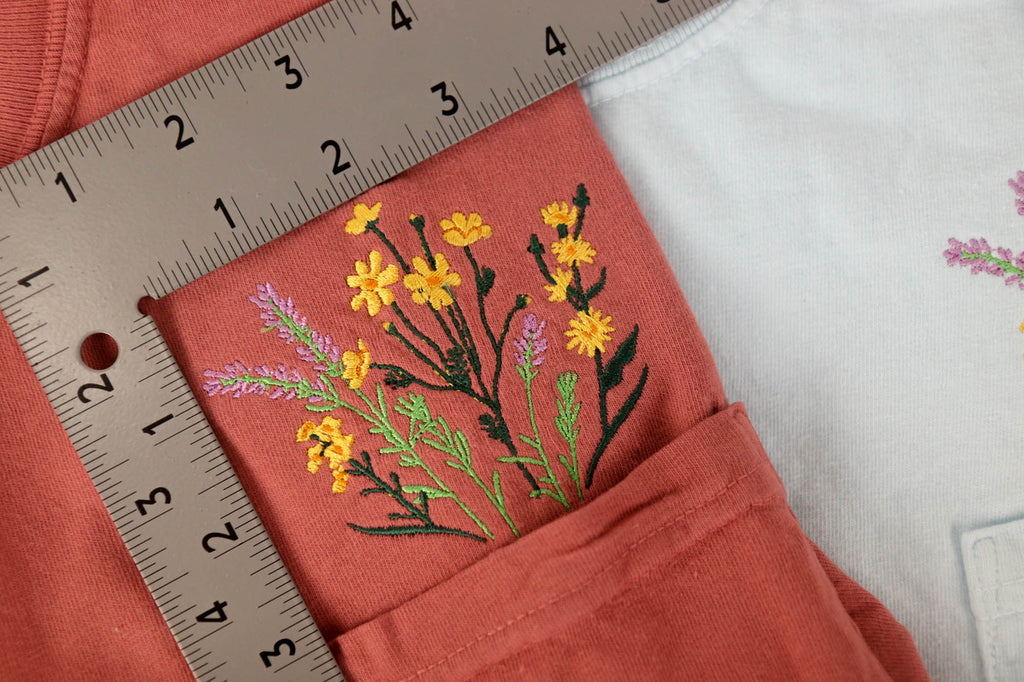 Embroidered Flower Bouquet Pocket Tee