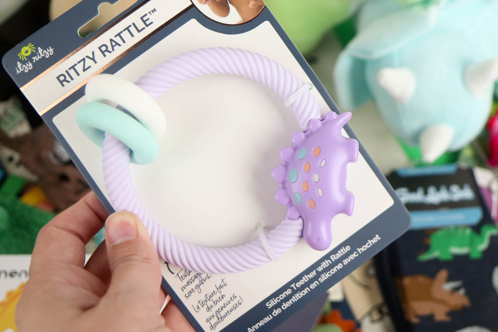 Ritzy Rattle Silicone Teether Rattles - Lilac Dino