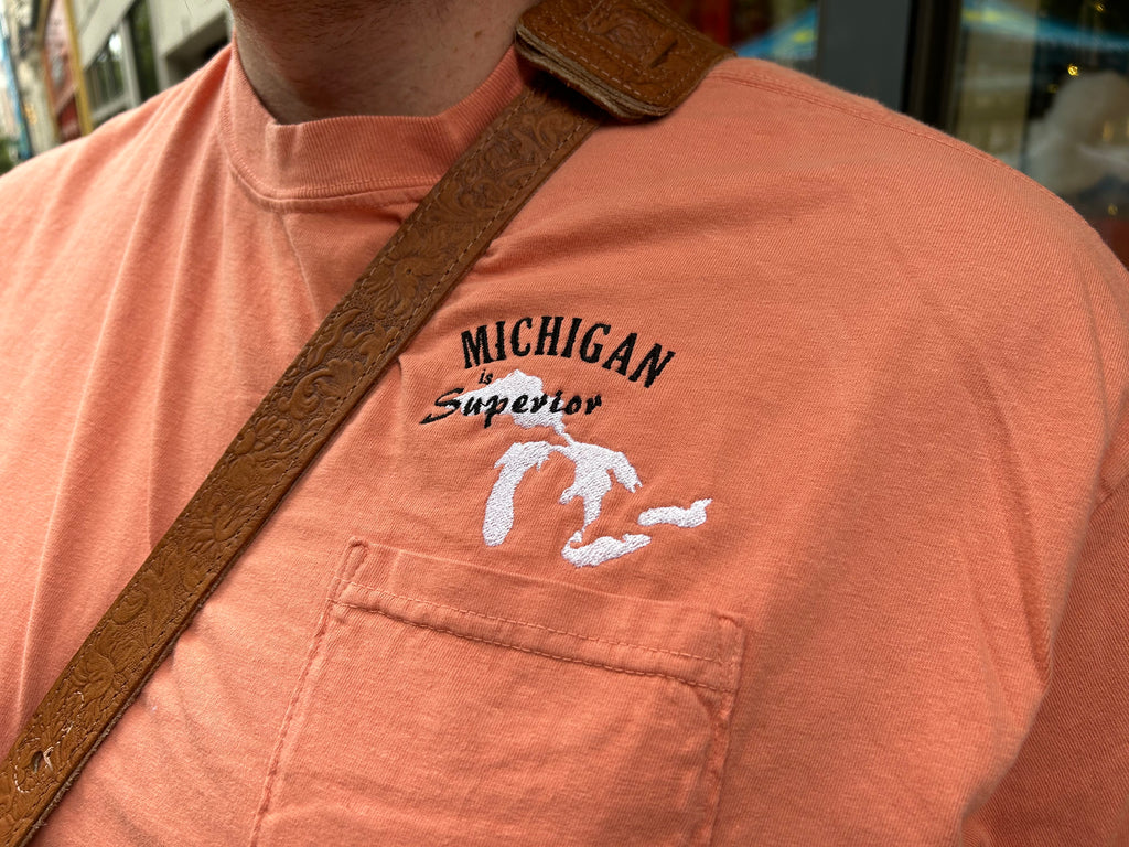 Embroidered Michigan is Superior Pocket Tee