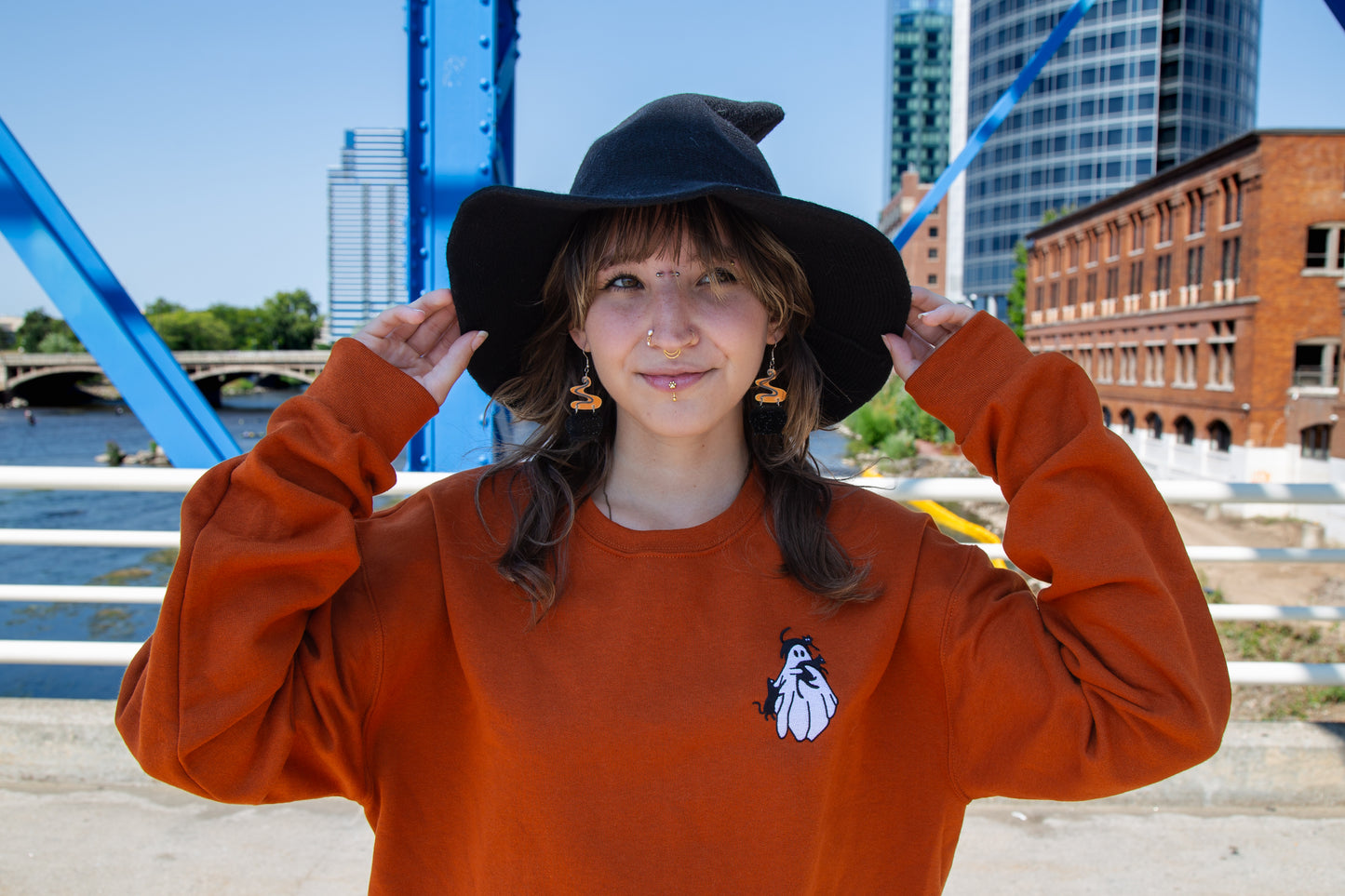Embroidered Ghost with Cats Sweatshirt