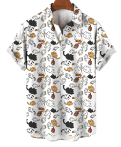 White Cat Butts Short Sleeve Button Up