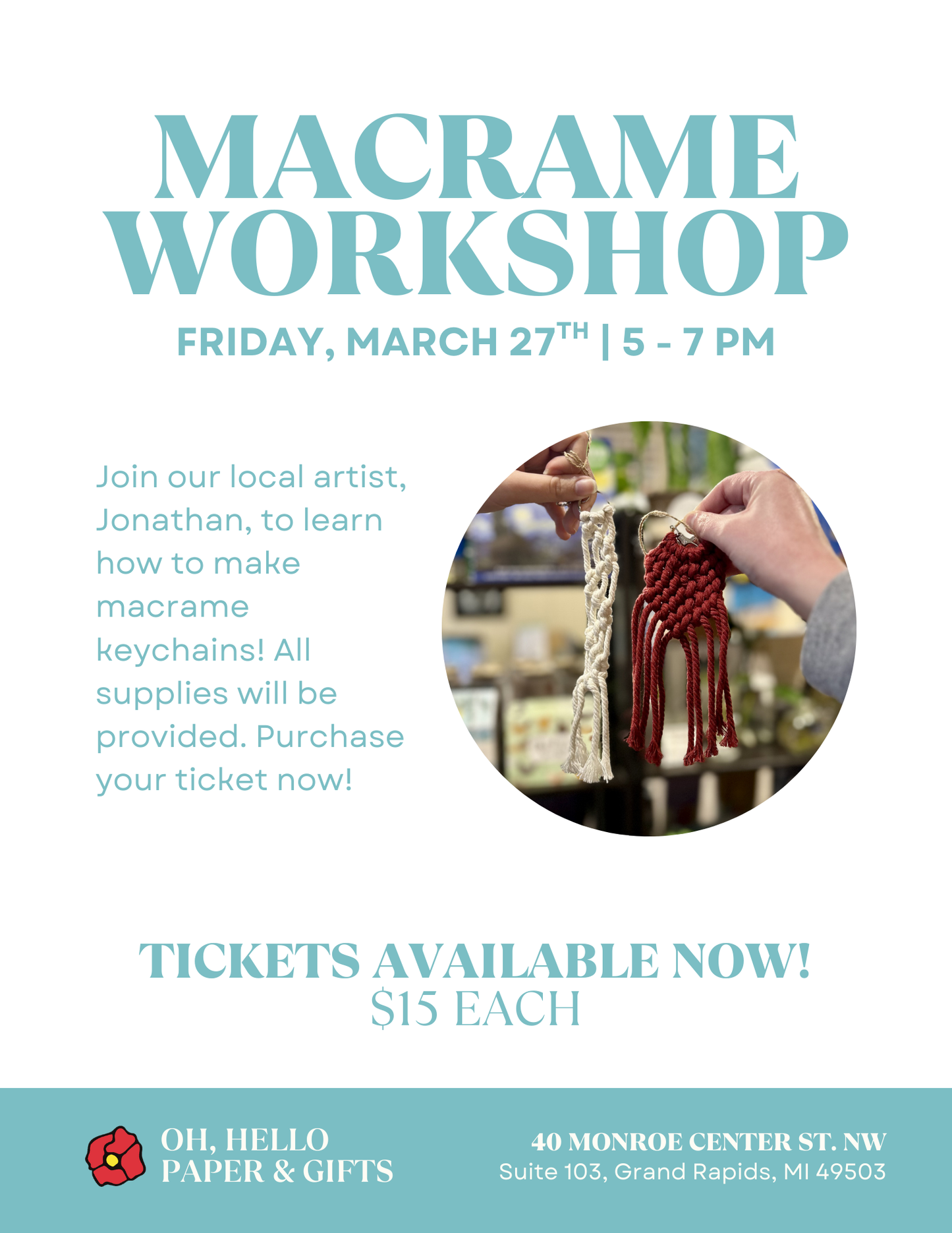 Macrame Keychain Workshop | Friday, March 27th | 5 - 7pm