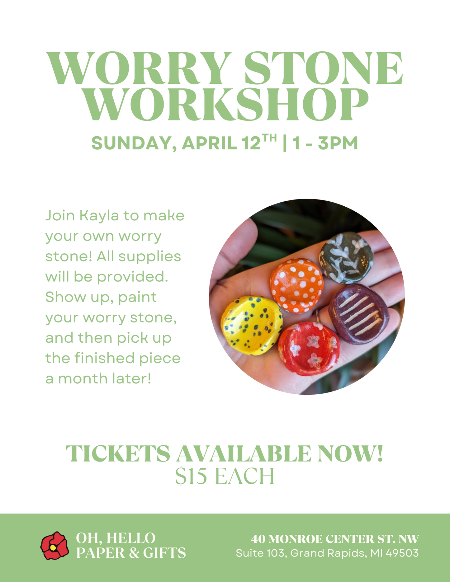 Worry Stone Workshop | Sunday, April 12th | 1 - 3pm