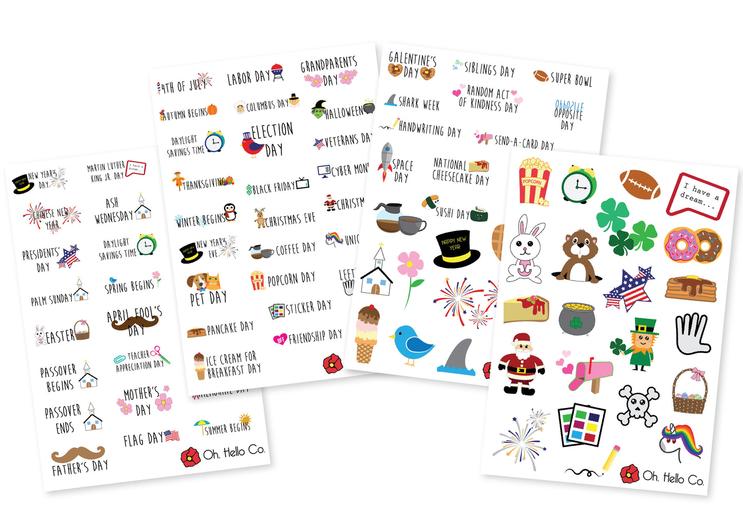 Yearly Holiday Stickers - Oh, Hello Stationery Co. bullet journal Erin Condren stickers scrapbook planner case customized gifts mugs Travlers Notebook unique fun