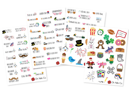 Yearly Holiday Stickers - Oh, Hello Stationery Co. bullet journal Erin Condren stickers scrapbook planner case customized gifts mugs Travlers Notebook unique fun