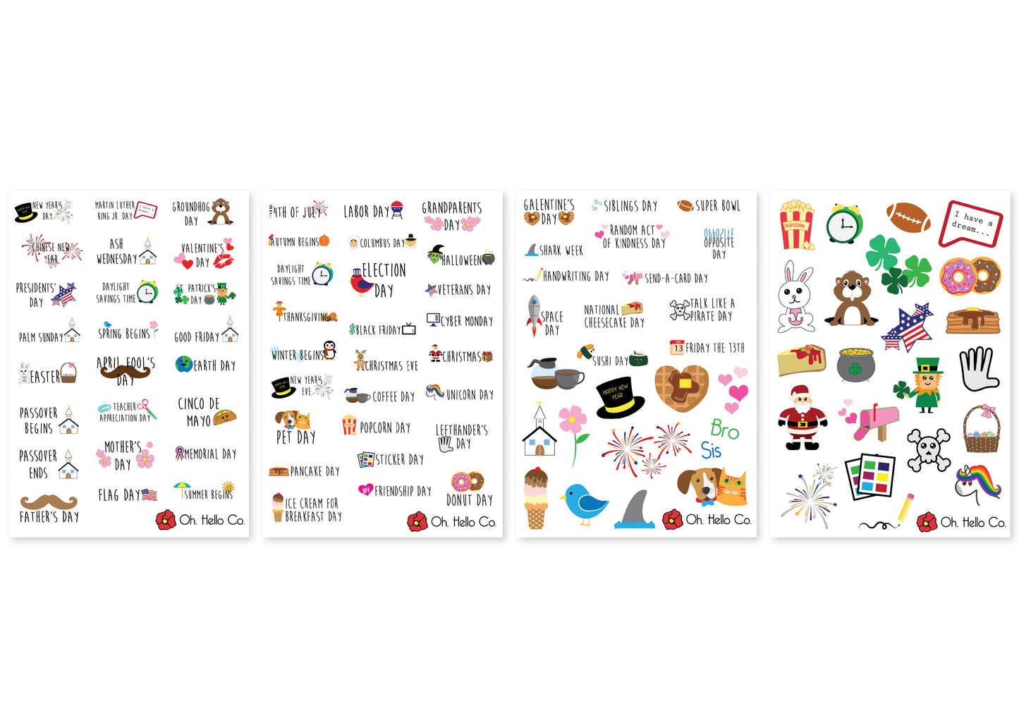 Yearly Holiday Stickers - Oh, Hello Stationery Co. bullet journal Erin Condren stickers scrapbook planner case customized gifts mugs Travlers Notebook unique fun