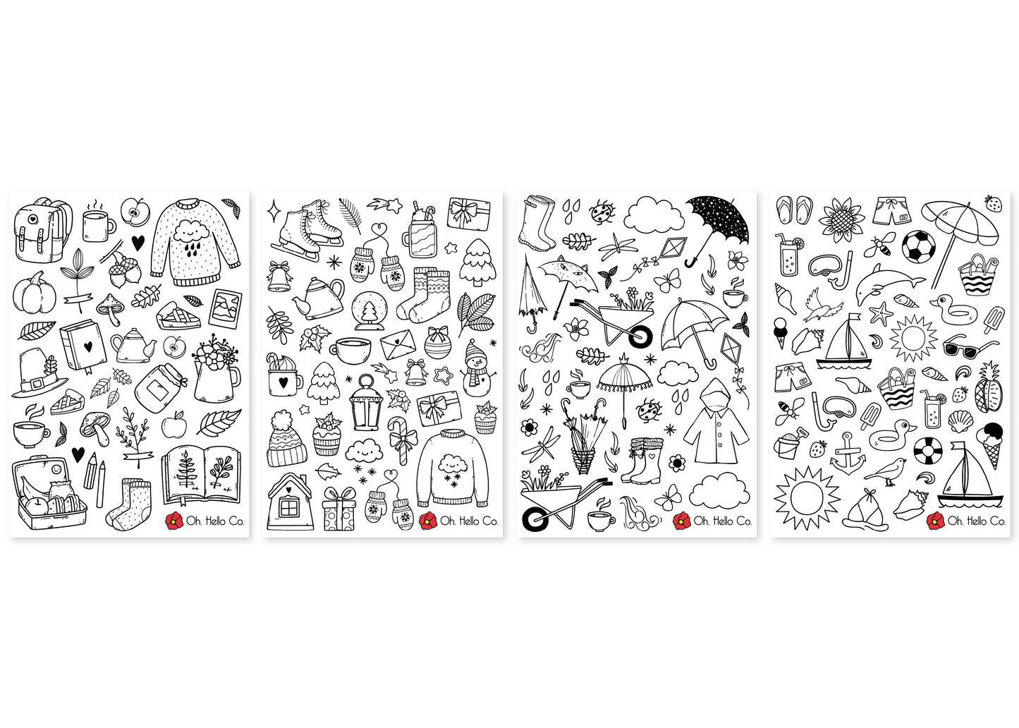 Doodle Seasons Variety Stickers - Oh, Hello Stationery Co. bullet journal Erin Condren stickers scrapbook planner case customized gifts mugs Travlers Notebook unique fun