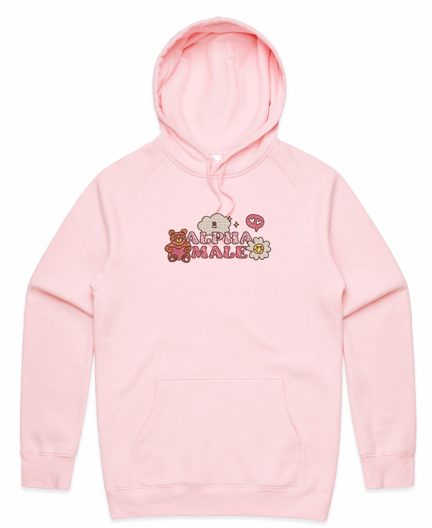 Embroidered Alpha Male Hoodie - Pink/Peach