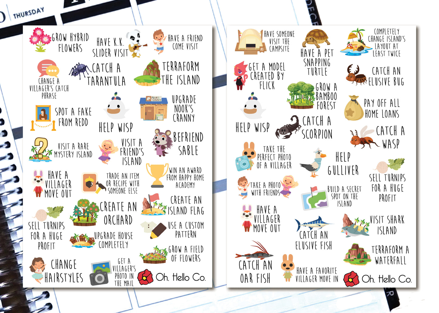 Animal Crossing Inspired Bucket List Stickers - Oh, Hello Stationery Co. bullet journal Erin Condren stickers scrapbook planner case customized gifts mugs Travlers Notebook unique fun