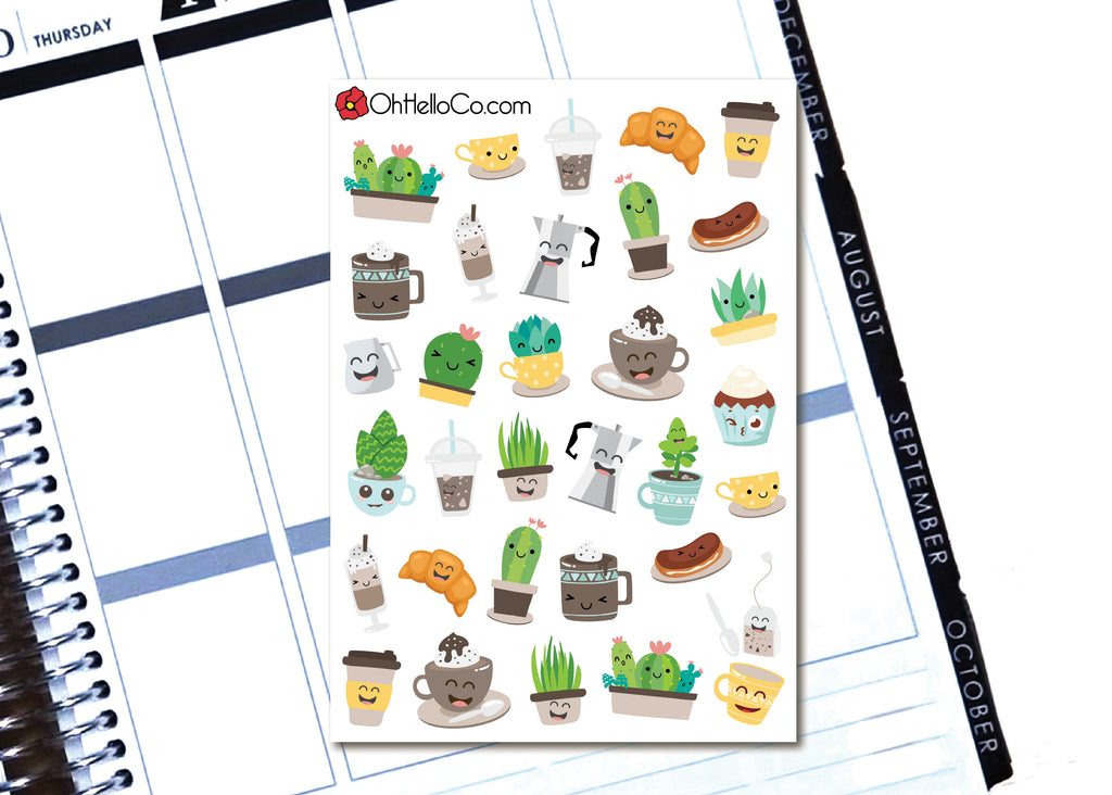 Coffee Shop - Printable Stickers for the Silhouette - Oh, Hello Stationery Co. bullet journal Erin Condren stickers scrapbook planner case customized gifts mugs Travlers Notebook unique fun 