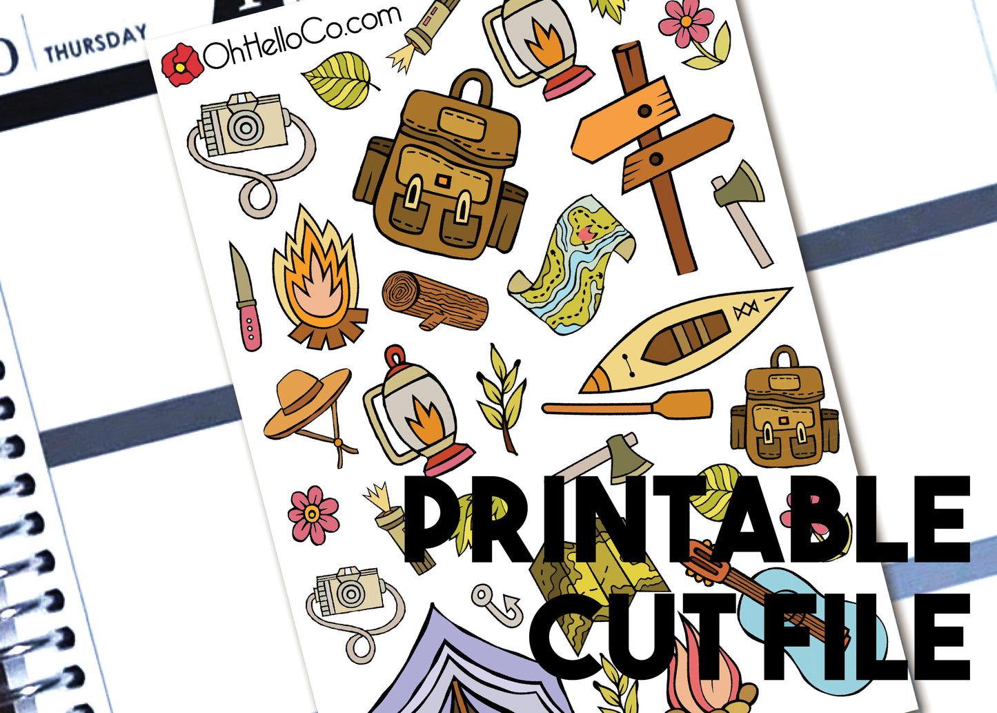 Camping and Travel Doodles - Printable Stickers for the Silhouette - Oh, Hello Stationery Co. bullet journal Erin Condren stickers scrapbook planner case customized gifts mugs Travlers Notebook unique fun