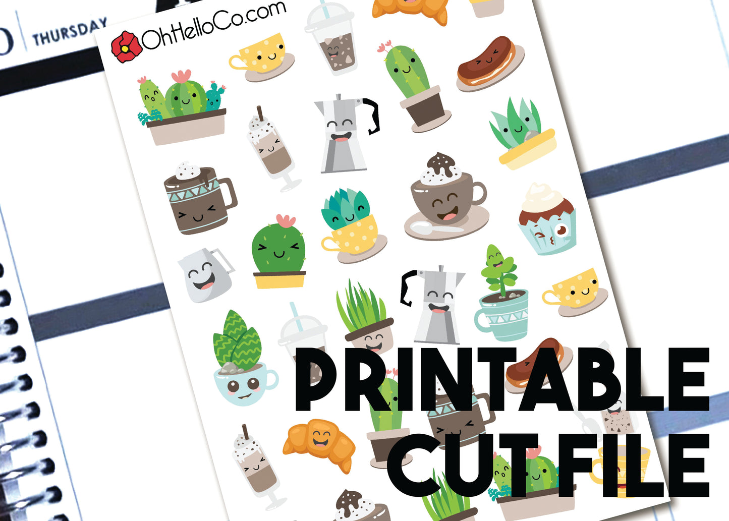 Coffee Shop - Printable Stickers for the Silhouette - Oh, Hello Stationery Co. bullet journal Erin Condren stickers scrapbook planner case customized gifts mugs Travlers Notebook unique fun