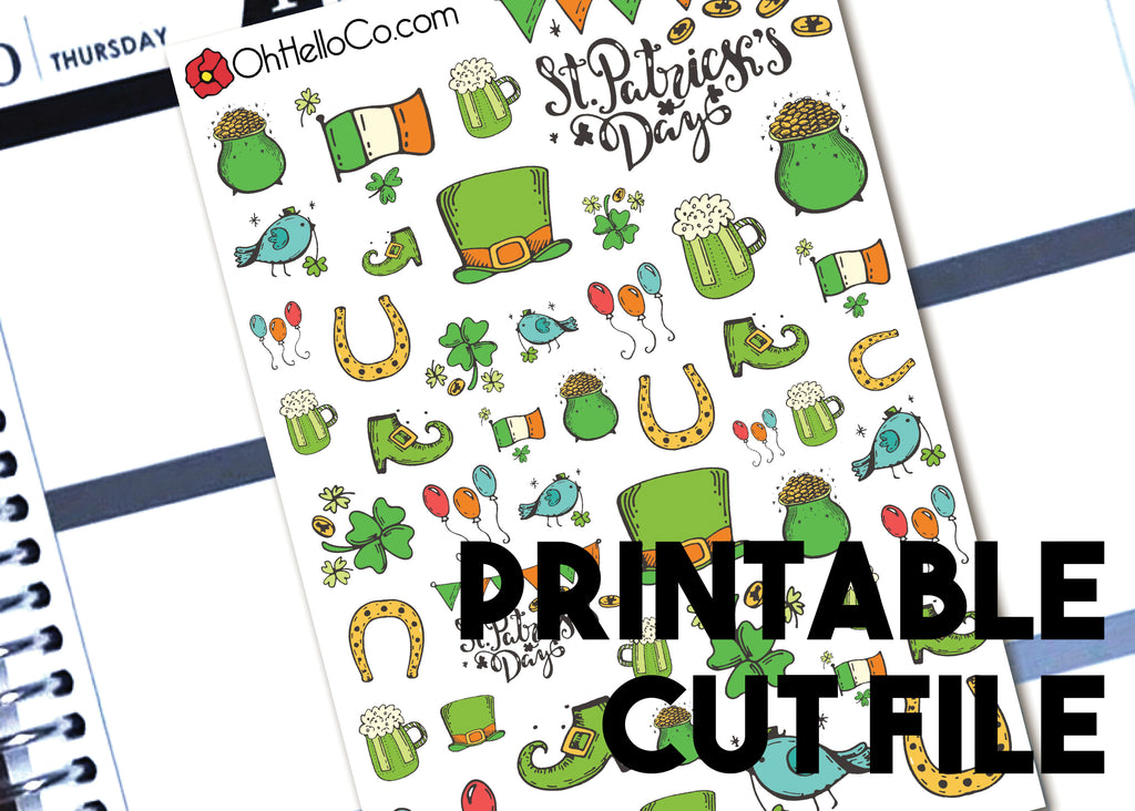 St. Patrick's Day Doodles - Printable Stickers for the Silhouette - Oh, Hello Stationery Co. bullet journal Erin Condren stickers scrapbook planner case customized gifts mugs Travlers Notebook unique fun 
