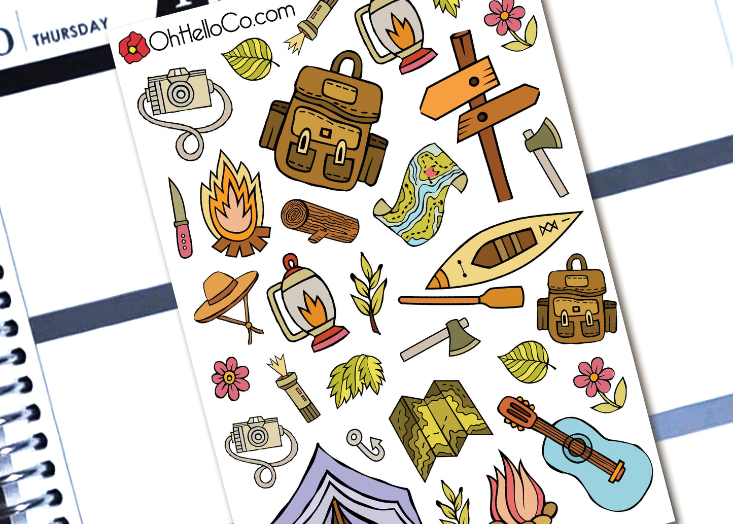 Camping and Travel Doodles - Printable Stickers for the Silhouette - Oh, Hello Stationery Co. bullet journal Erin Condren stickers scrapbook planner case customized gifts mugs Travlers Notebook unique fun