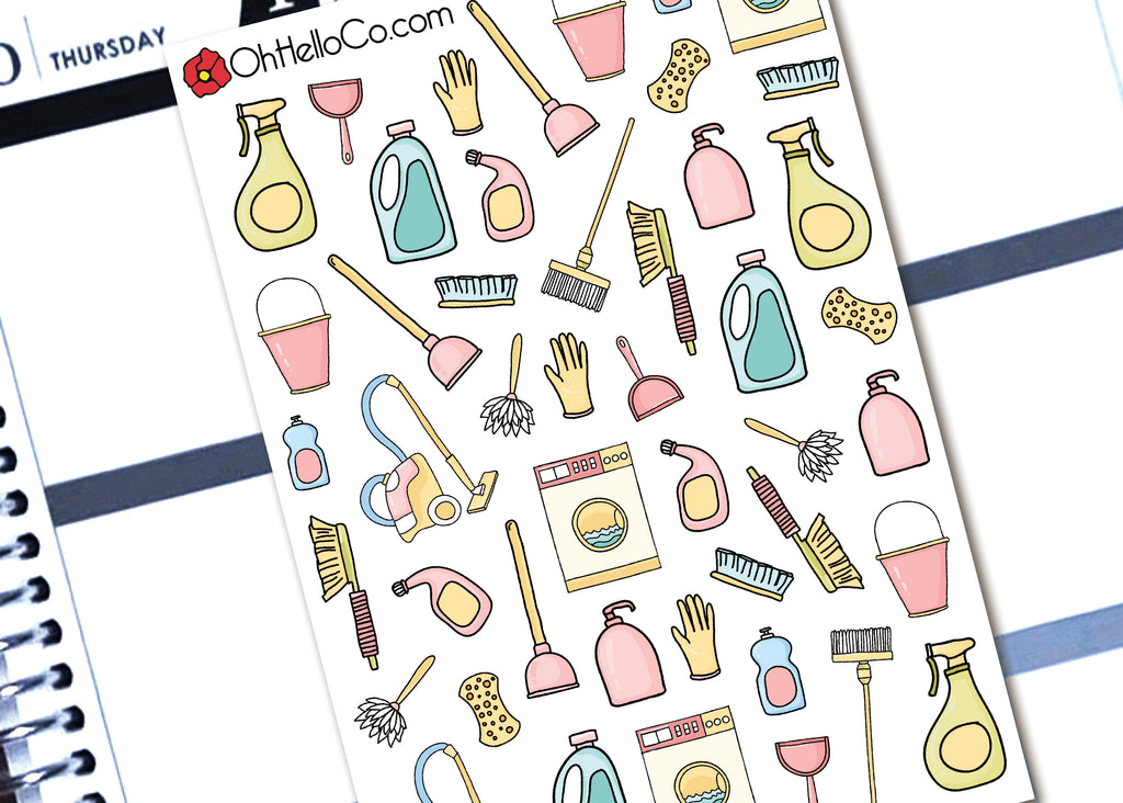 Spring Cleaning Doodles - Printable Stickers for the Silhouette - Oh, Hello Stationery Co. bullet journal Erin Condren stickers scrapbook planner case customized gifts mugs Travlers Notebook unique fun 