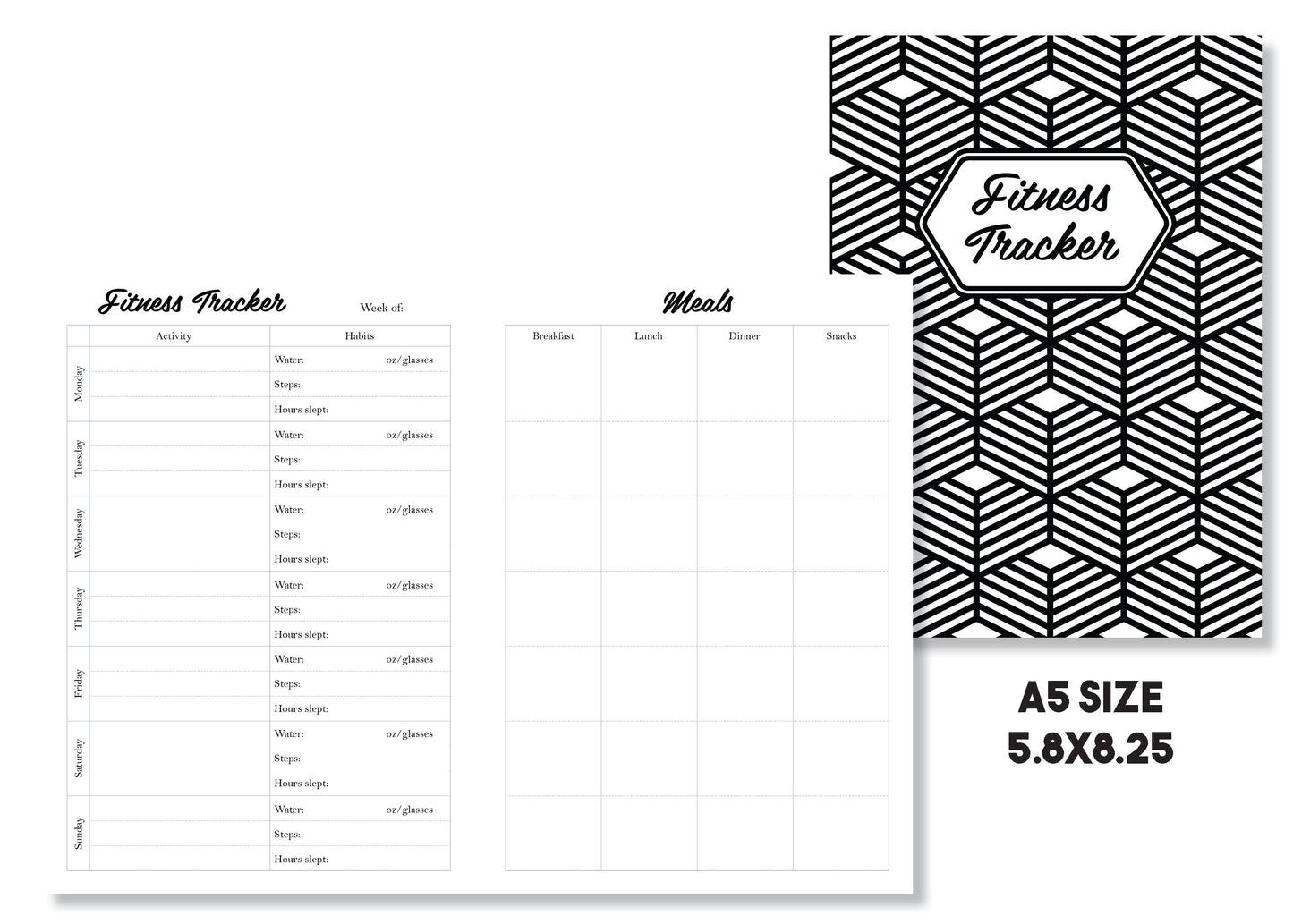 Weekly Fitness & Meal Tracker Traveler's Notebook Insert - Oh, Hello Stationery Co. bullet journal Erin Condren stickers scrapbook planner case customized gifts mugs Travlers Notebook unique fun