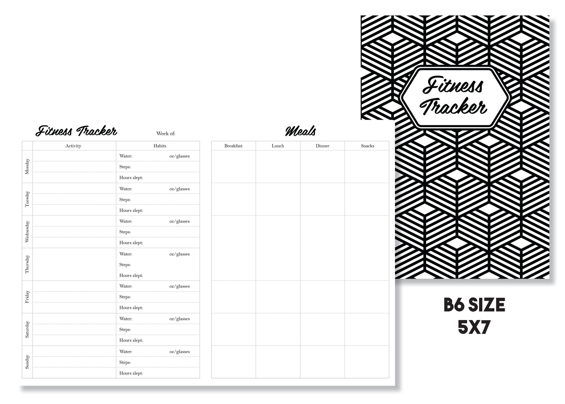 Weekly Fitness & Meal Tracker Traveler's Notebook Insert - Oh, Hello Stationery Co. bullet journal Erin Condren stickers scrapbook planner case customized gifts mugs Travlers Notebook unique fun