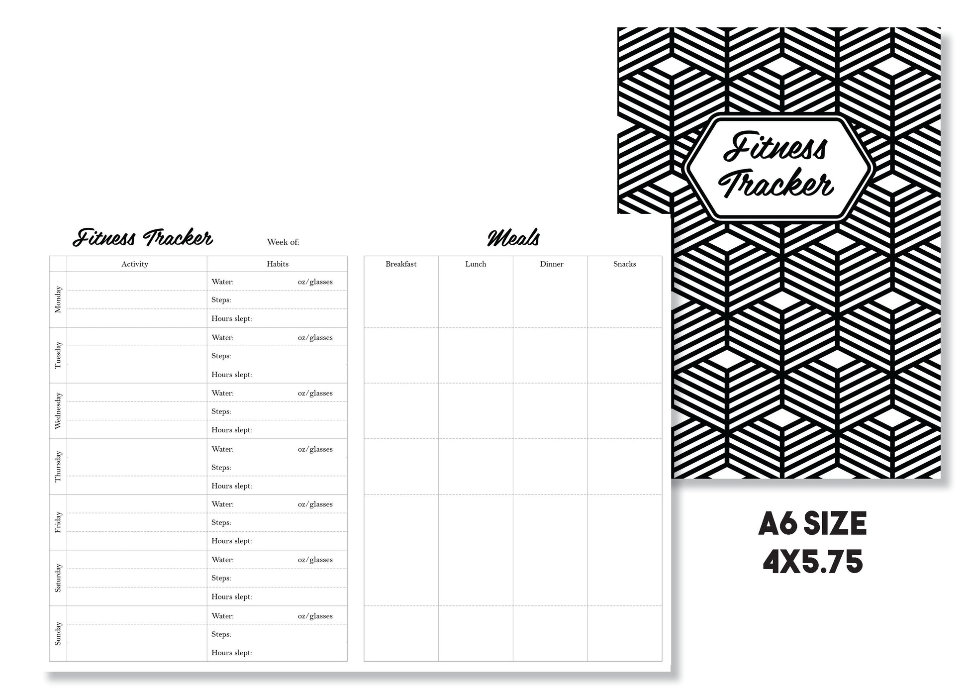 Weekly Fitness & Meal Tracker Traveler's Notebook Insert - Oh, Hello Stationery Co. bullet journal Erin Condren stickers scrapbook planner case customized gifts mugs Travlers Notebook unique fun