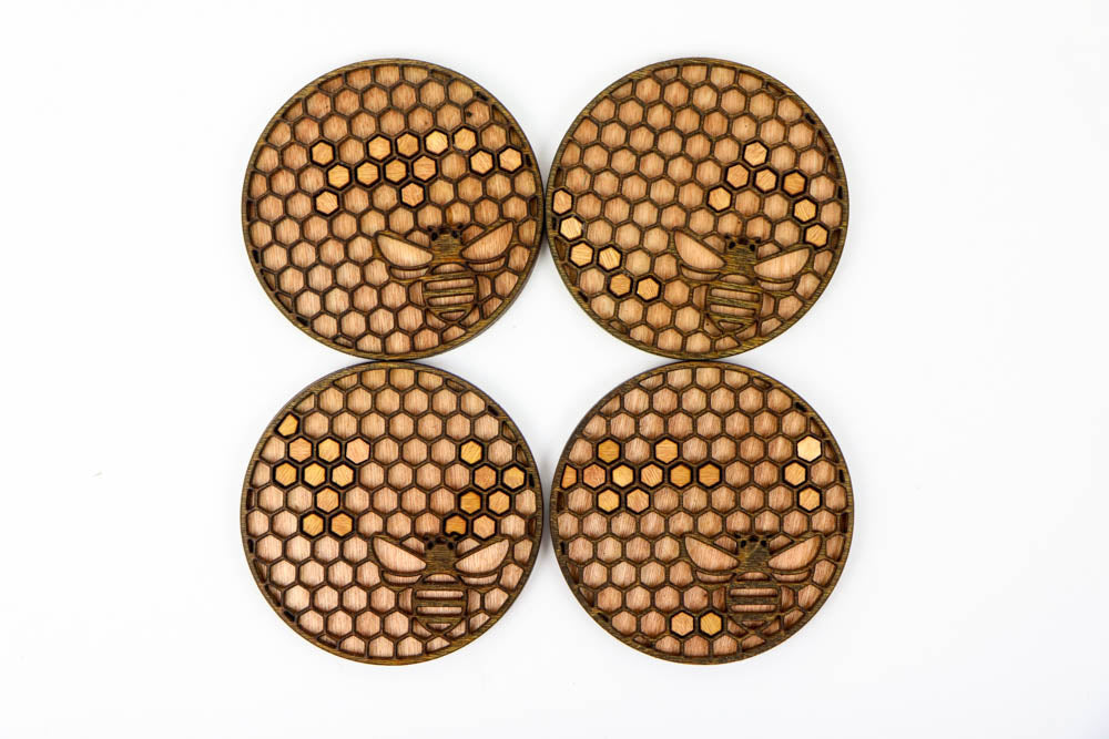 Bee & Honeycomb Wooden Coaster Set