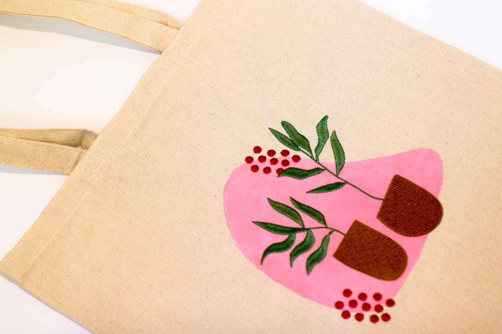 Embroidered Plant Tote Bag