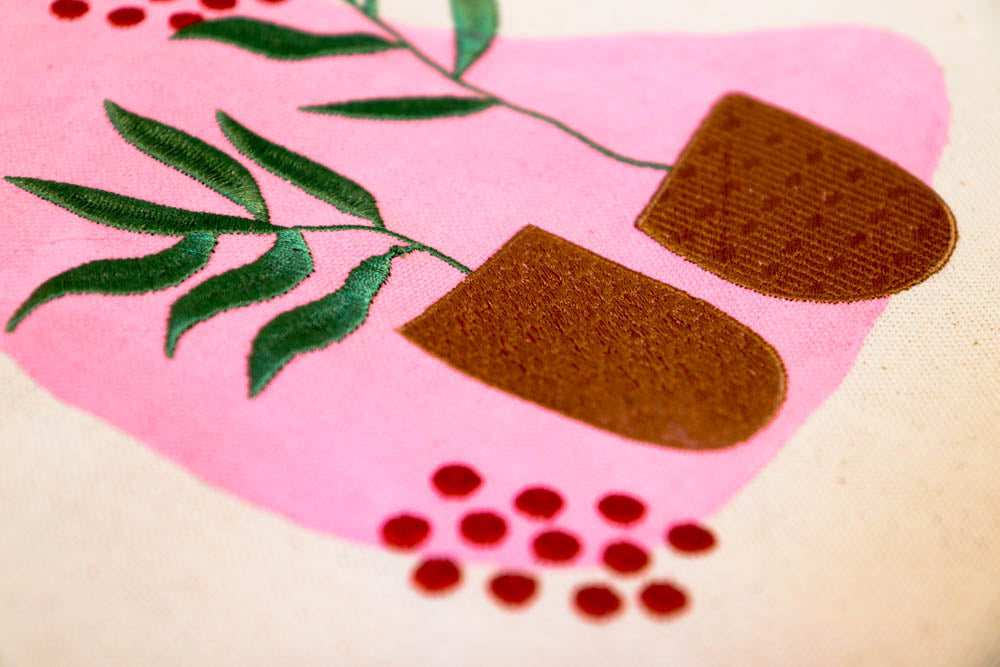Embroidered Plant Tote Bag