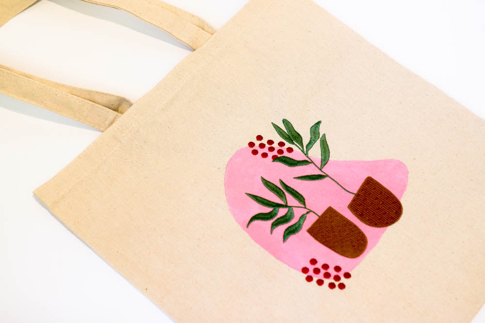 Embroidered Plant Tote Bag