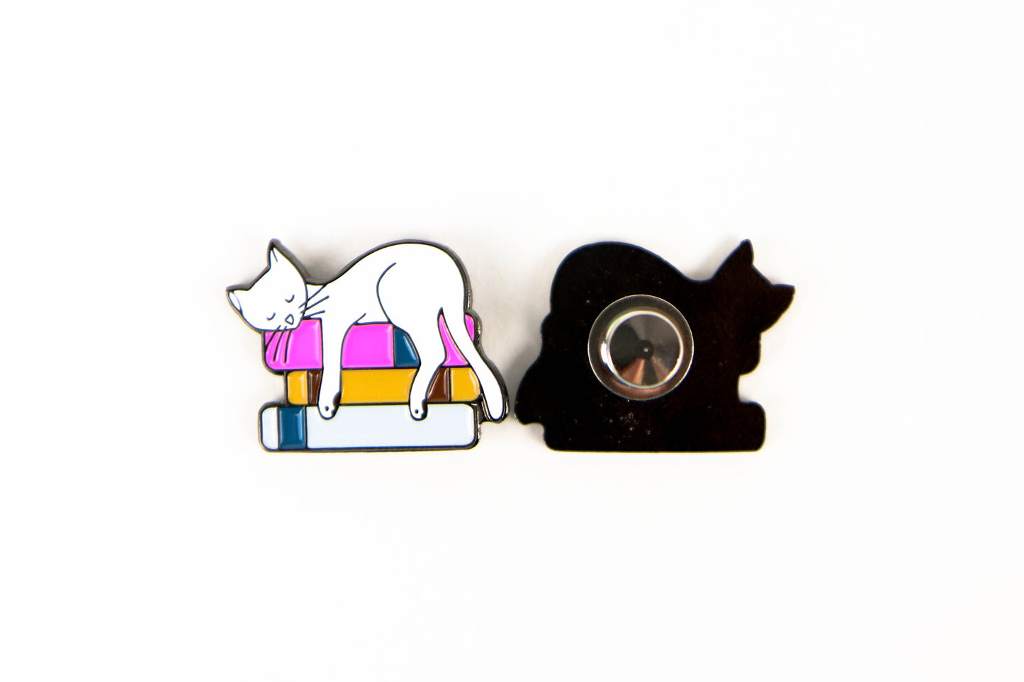 Cat on Books Enamel Pin