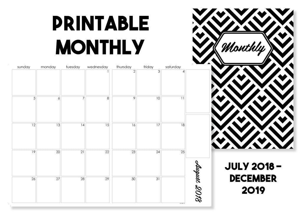 Printable Monthly Calendar Traveler's Notebook Insert - July 2018-December 2019 - Oh, Hello Stationery Co. bullet journal Erin Condren stickers scrapbook planner case customized gifts mugs Travlers Notebook unique fun 