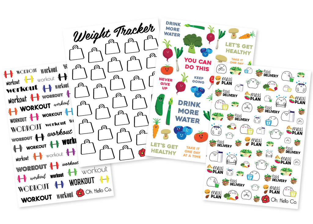 Health & Fitness Stickers - Oh, Hello Stationery Co. bullet journal Erin Condren stickers scrapbook planner case customized gifts mugs Travlers Notebook unique fun 