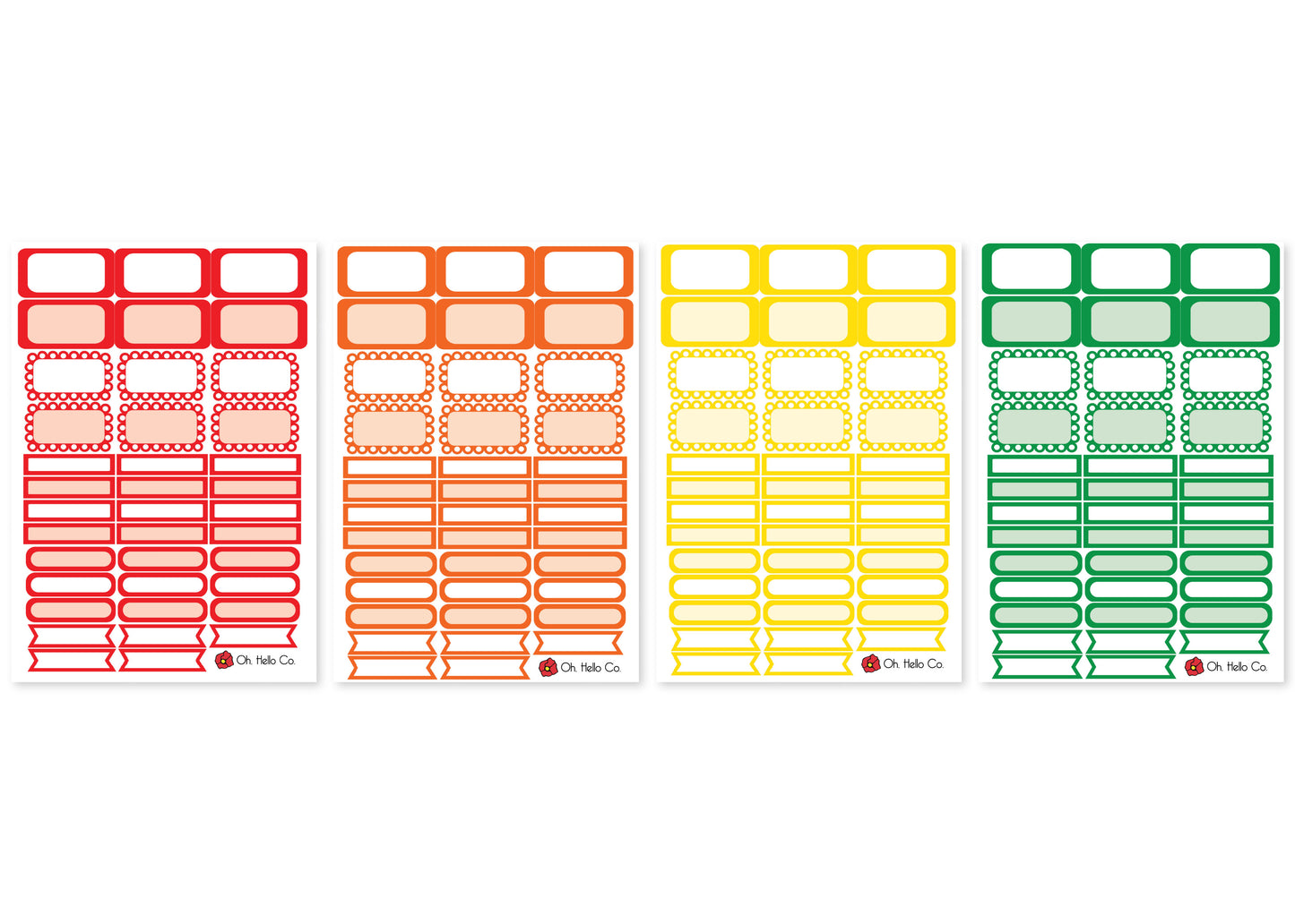 A5 Rainbow Functional Box Stickers - Red, Orange, Yellow & Green