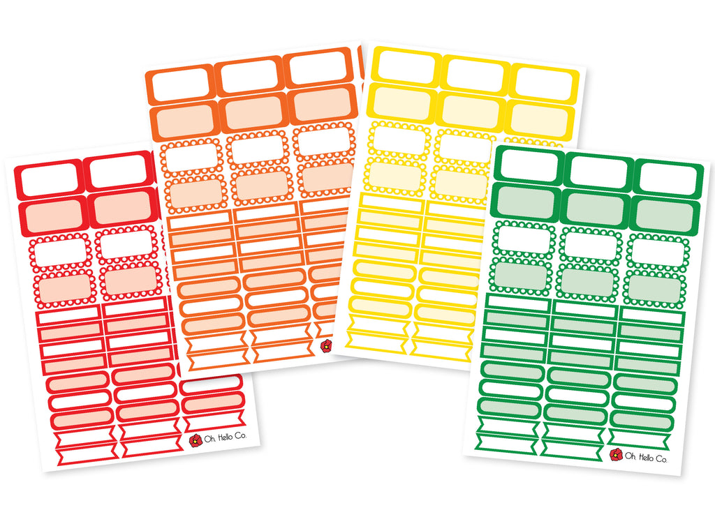 A5 Rainbow Functional Box Stickers - Red, Orange, Yellow & Green