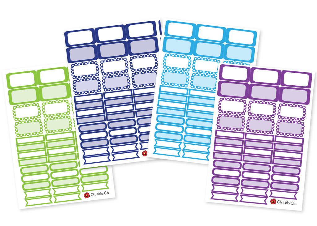 A5 Rainbow Functional Box Stickers - Light Green, Blue, Light Blue, Purple