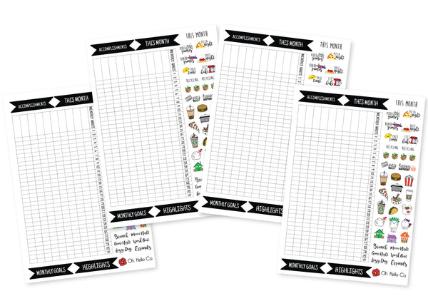 Monthly PNG Transparent Habit Trackers Stickers – Digital Plans Stickers