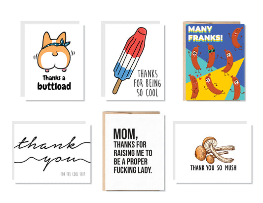 Funny Thank You Greeting Card Set or Single - Set #1