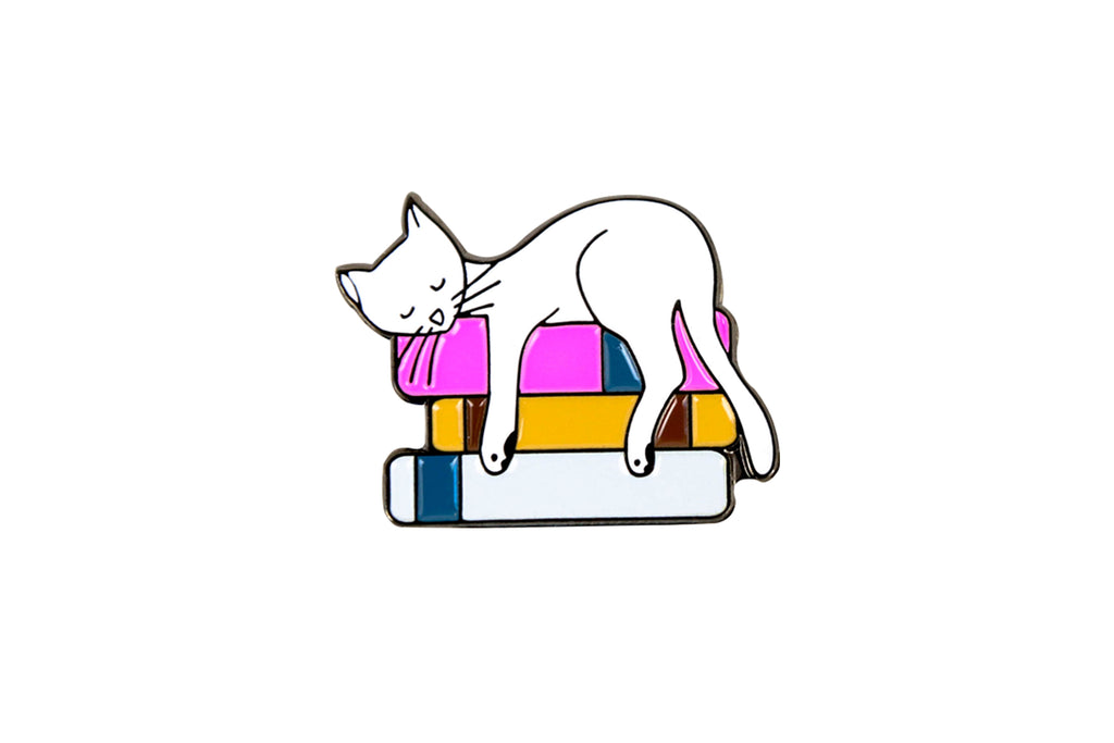 Cat on Books Enamel Pin