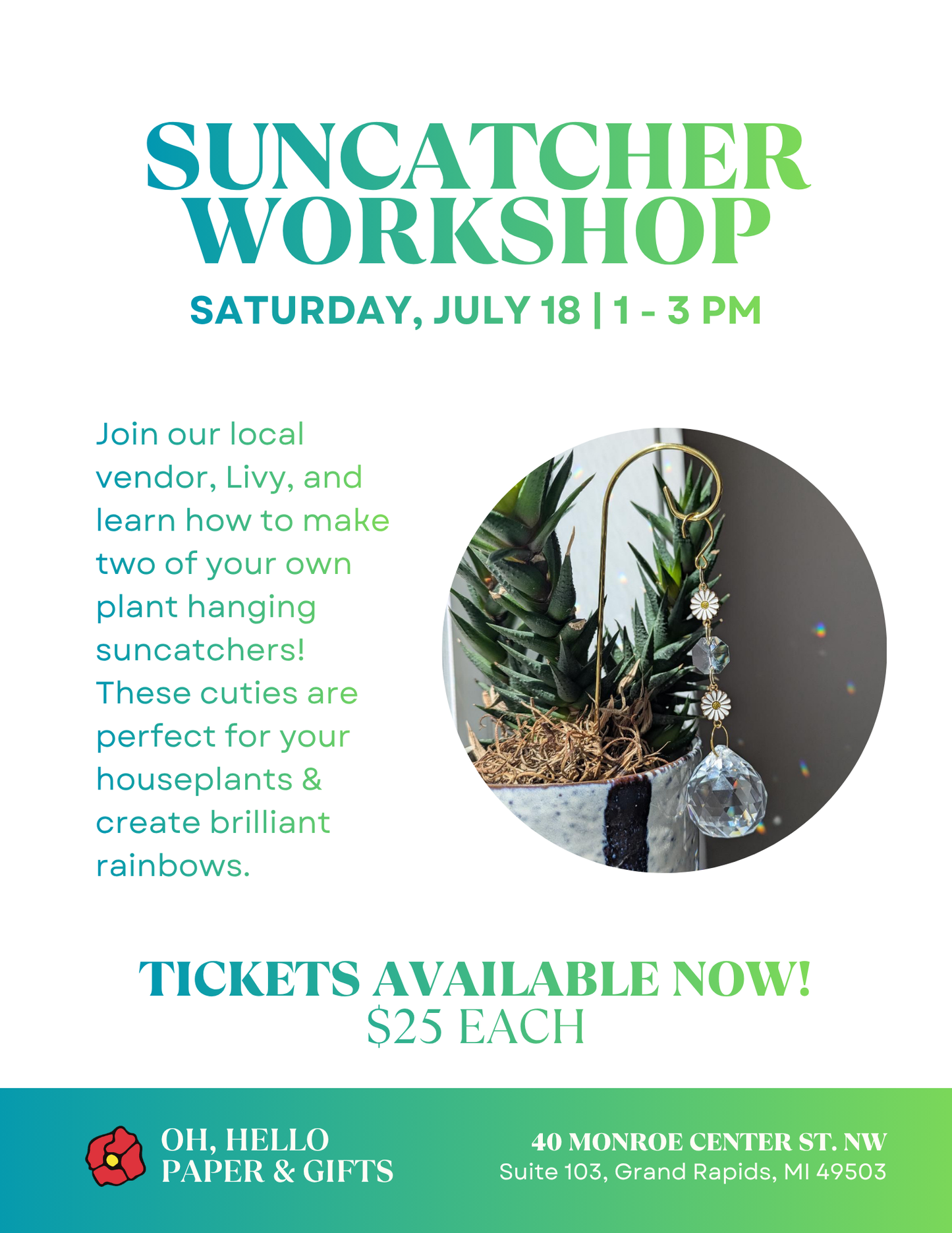 Suncatcher Workshop | Saturday, July 18th | 1 - 3pm