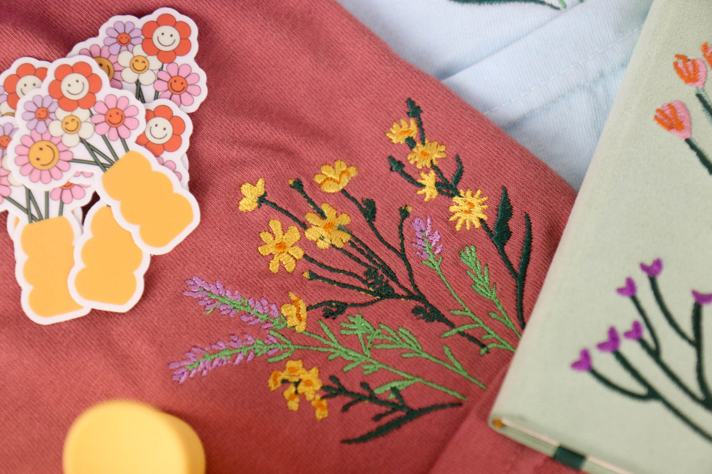 Embroidered Flower Bouquet Pocket Tee