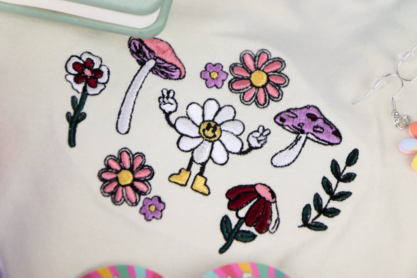 Embroidered Flower Power Ringer Tee