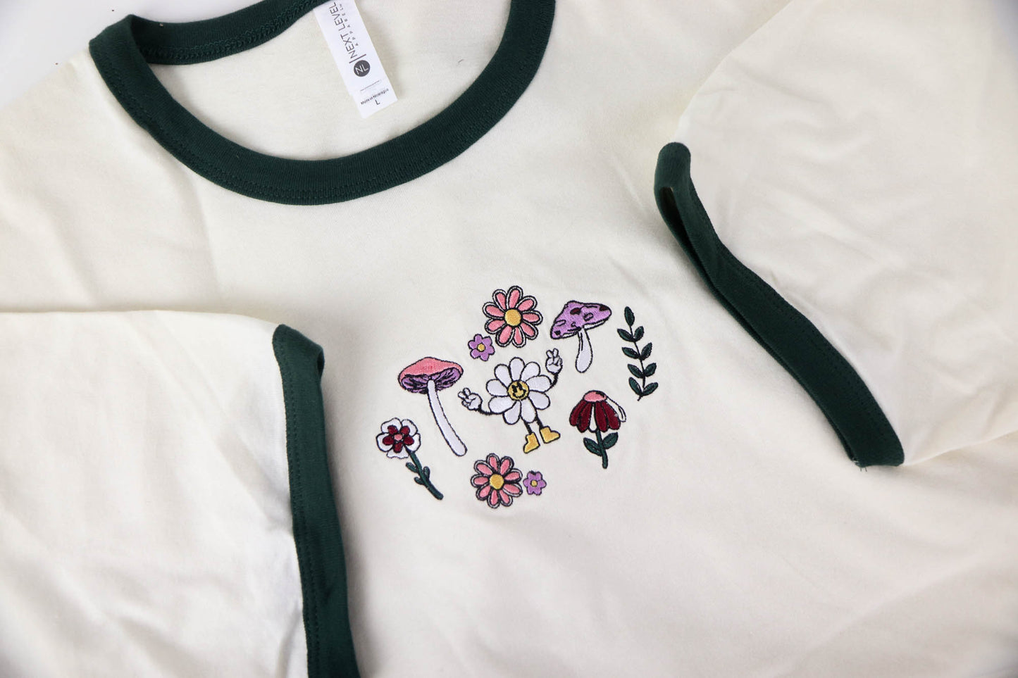 Embroidered Flower Power Ringer Tee