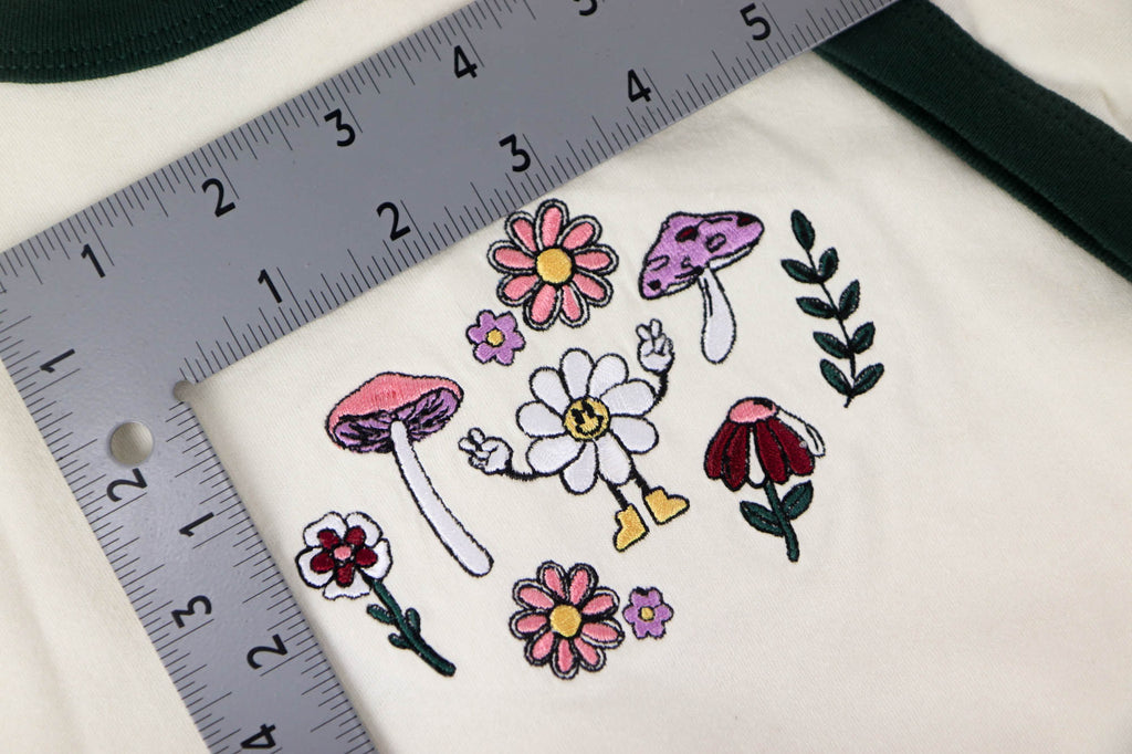 Embroidered Flower Power Ringer Tee