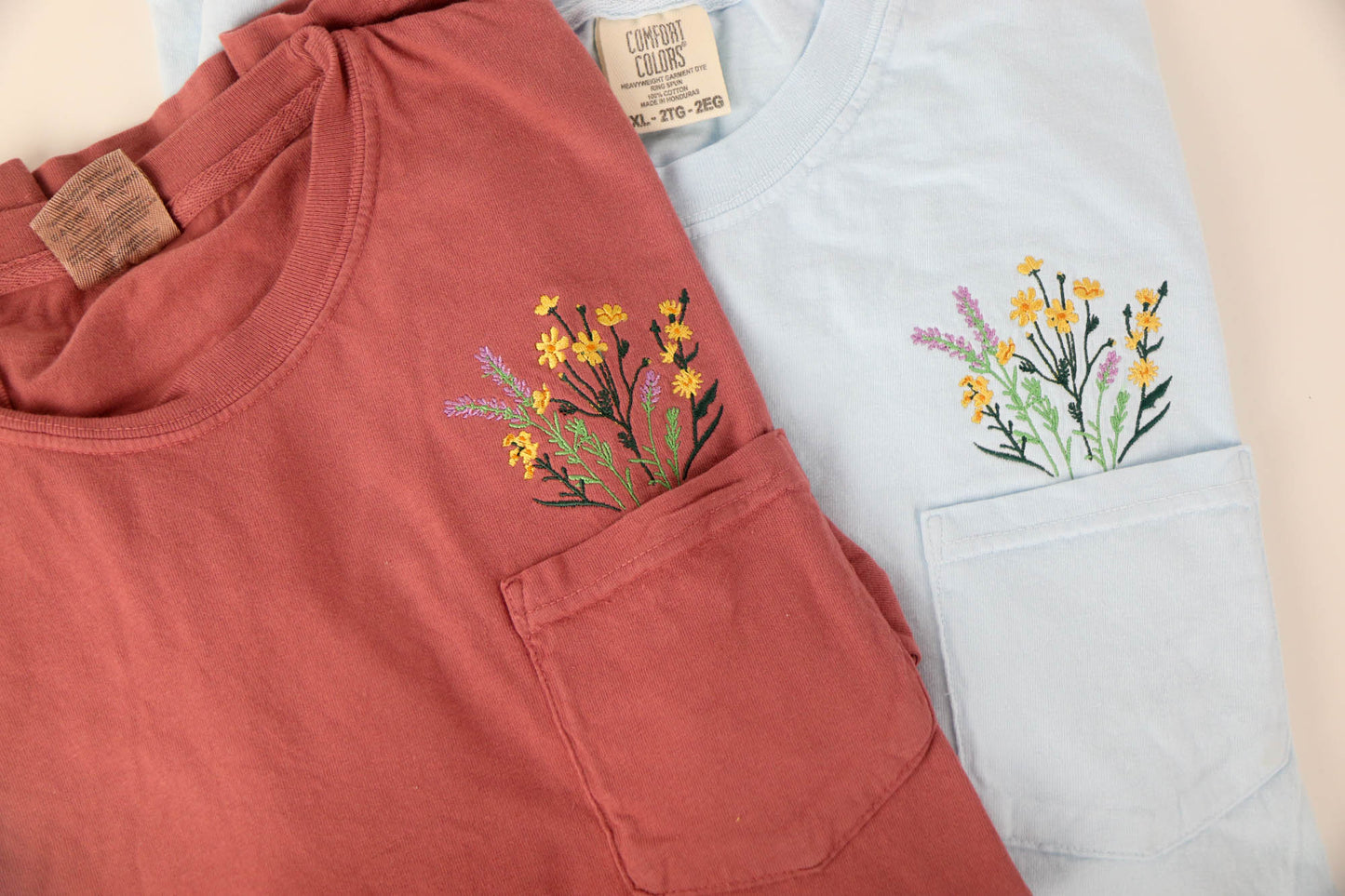 Embroidered Flower Bouquet Pocket Tee