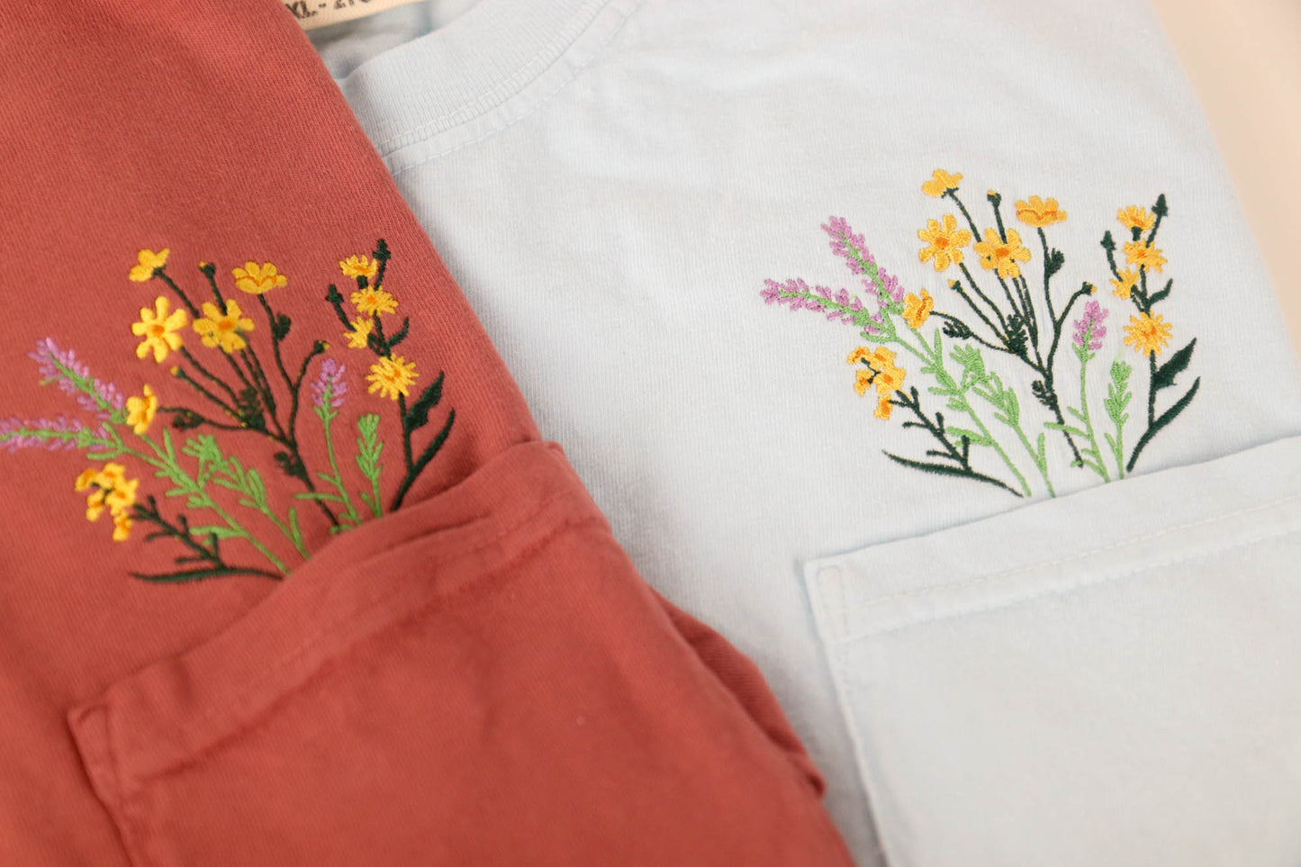 Embroidered Flower Bouquet Pocket Tee