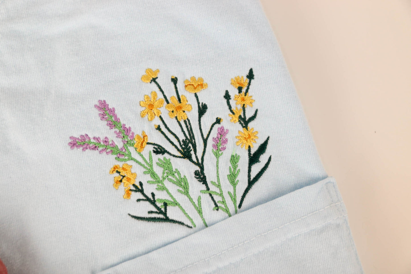 Embroidered Flower Bouquet Pocket Tee