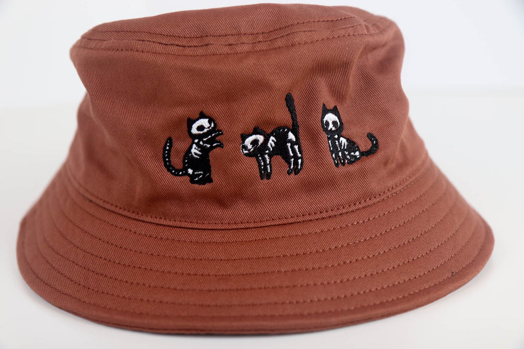 Skelly Cat Embroidered Bucket Hat