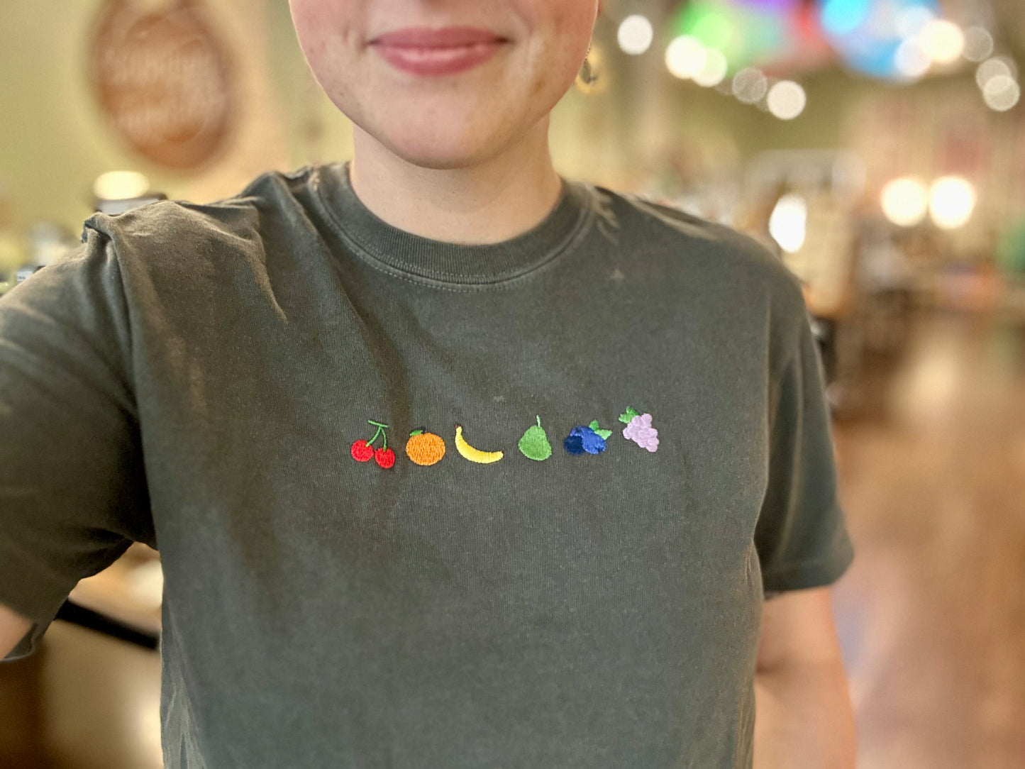 Embroidered Fruits in a Row Tee