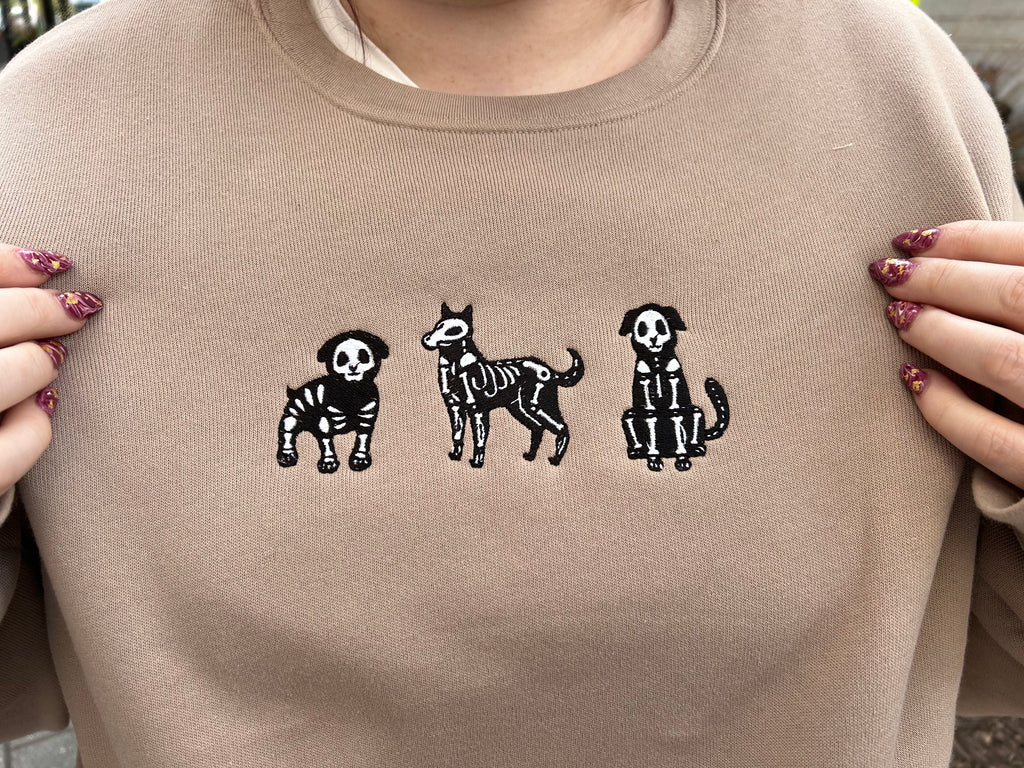 Embroidered Skelly Dog Sweatshirt
