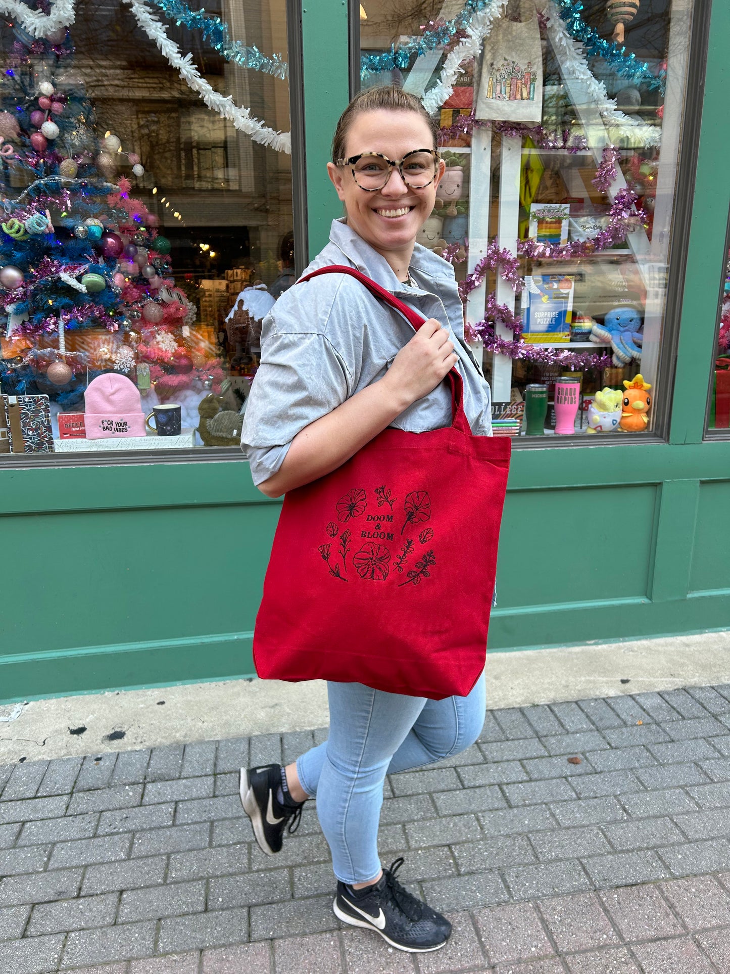 Embroidered Doom & Bloom Tote Bag